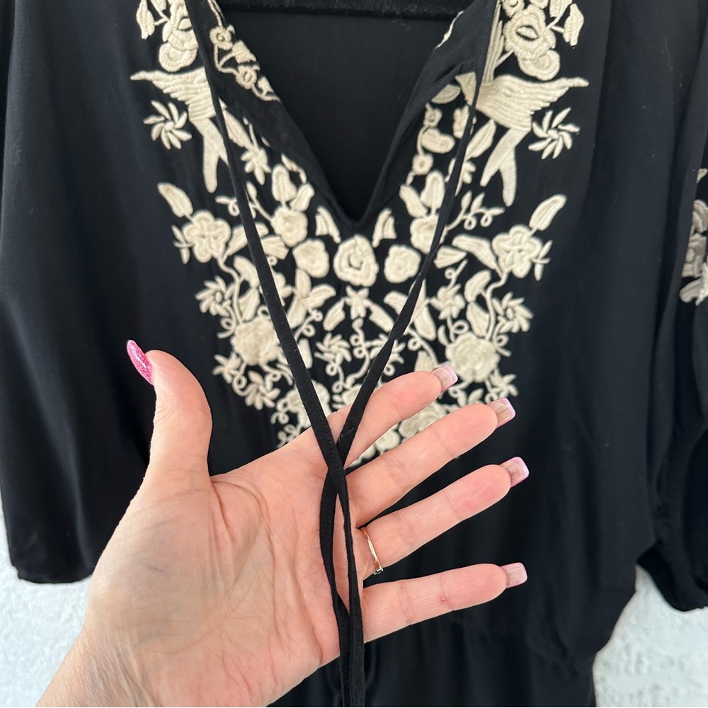 Metropark Embroidered Floral Bird Mini Black Cream Large Dress or Tunic Top - Picture 8 of 12